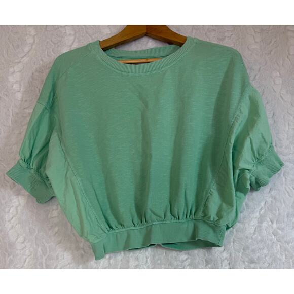 Anthropologie Pilcro Cropped Batwing Sweatshirt Mint Green Retro Style Top Med - Picture 2 of 12